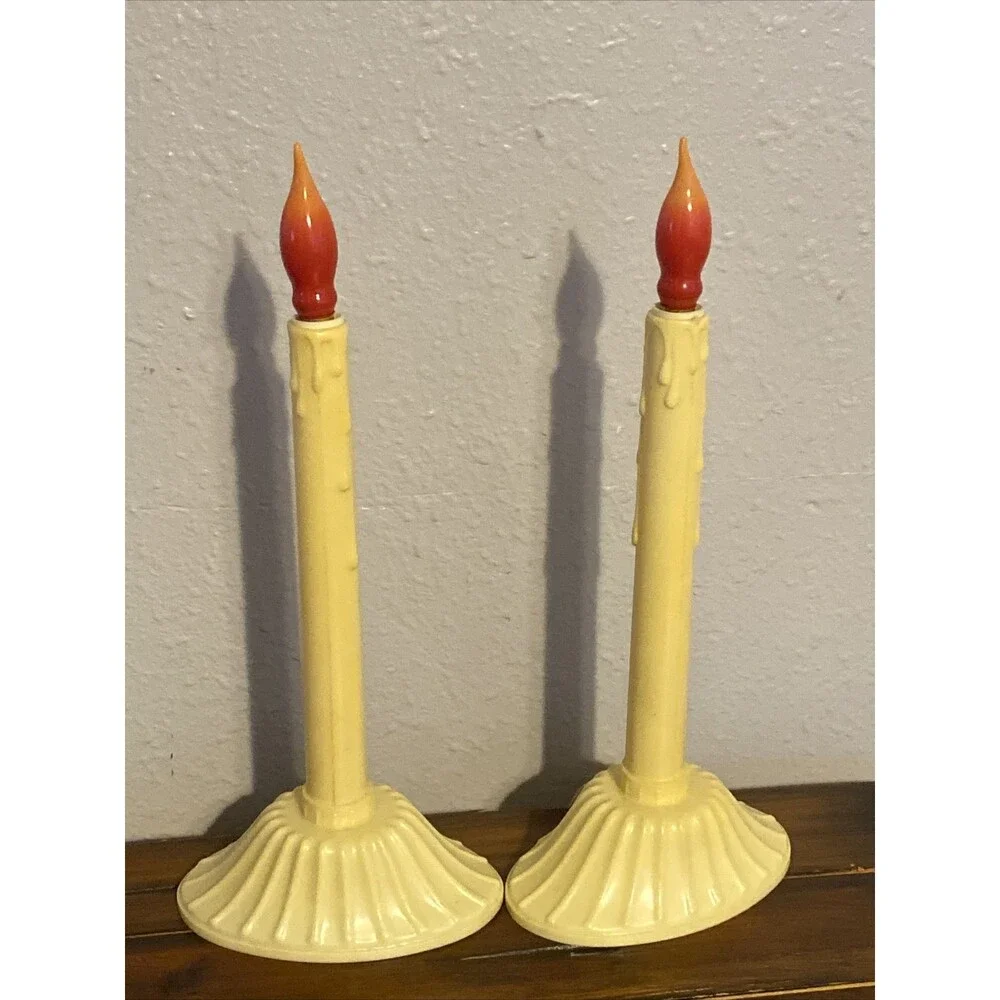 2 Vintage NOMA Electric Window Candle Flame Light Christmas